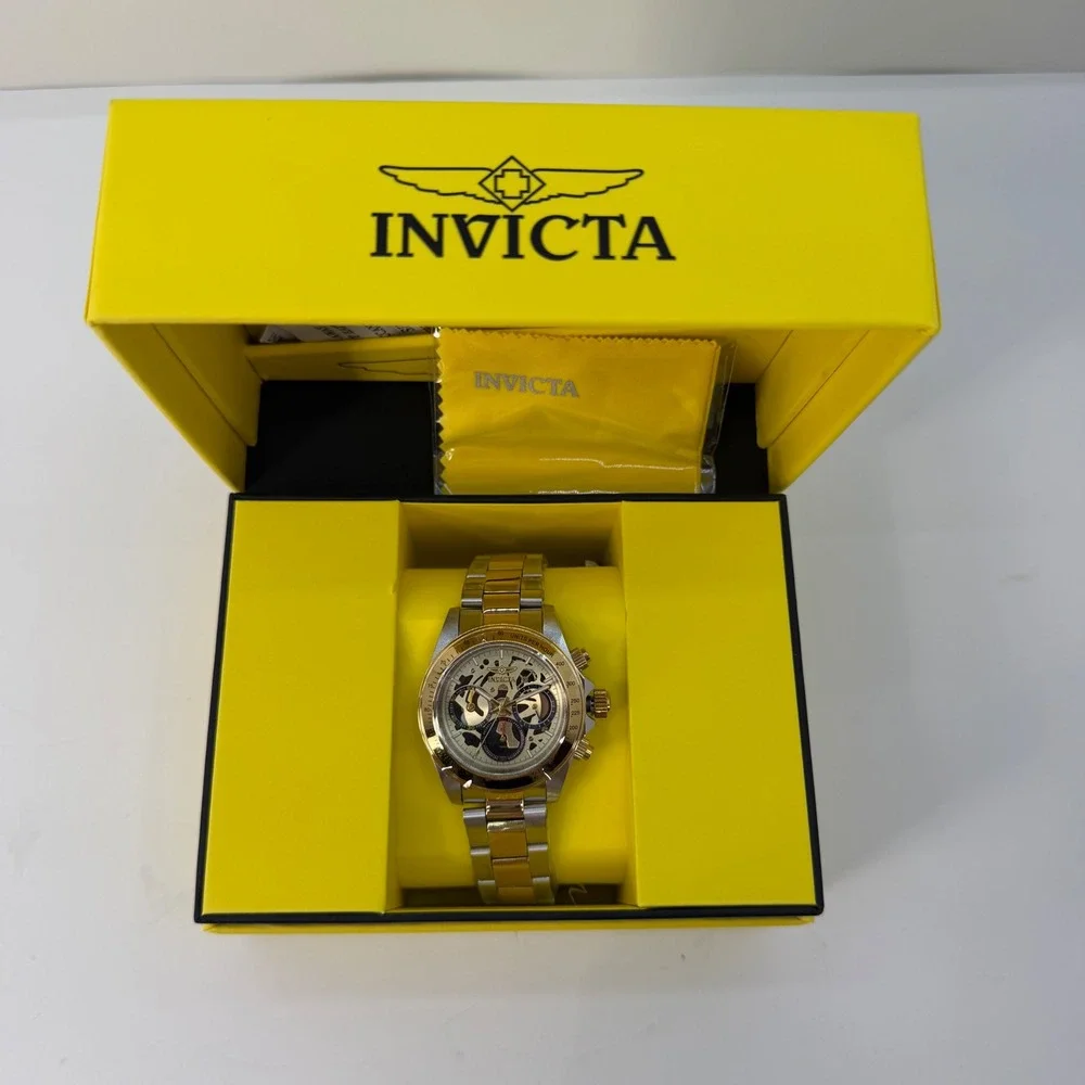 Invicta Speedway Exoprix Skeleton Chronograph Two Tone Gold Silver Watch New